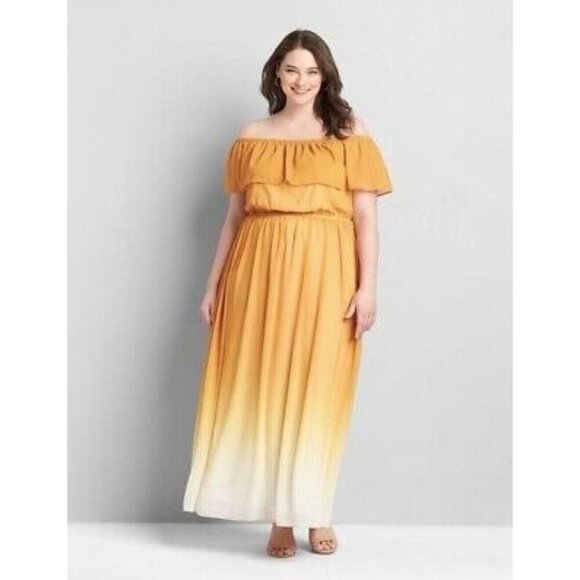 Lane Bryant Womens Multi-Way Dip Dye Flowy Maxi Dress Size 14/16 Yellow SP NWT - Picture 1 of 12